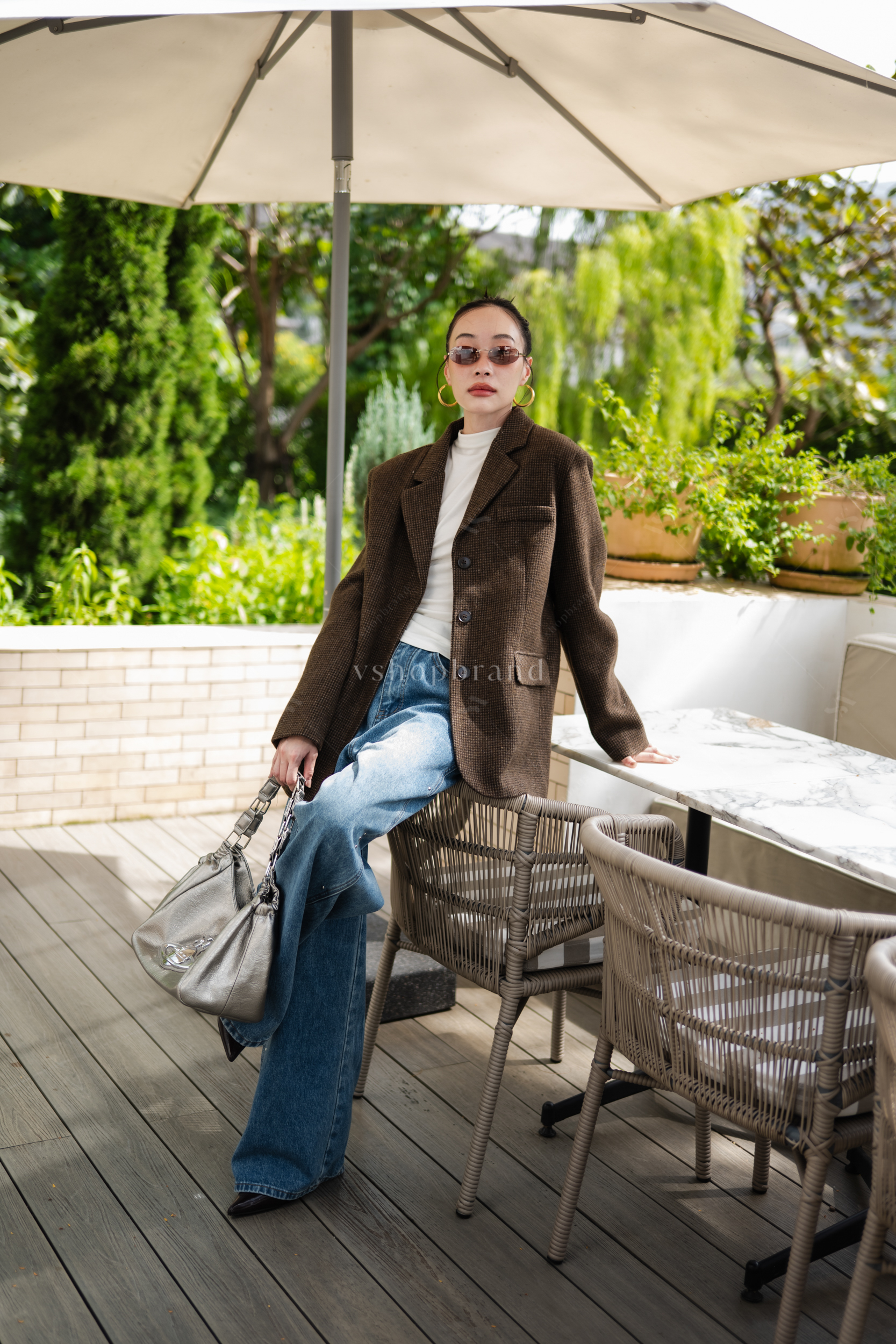 Blazer สูทผ้าทวิตแขนยาวกระดุมหน้า