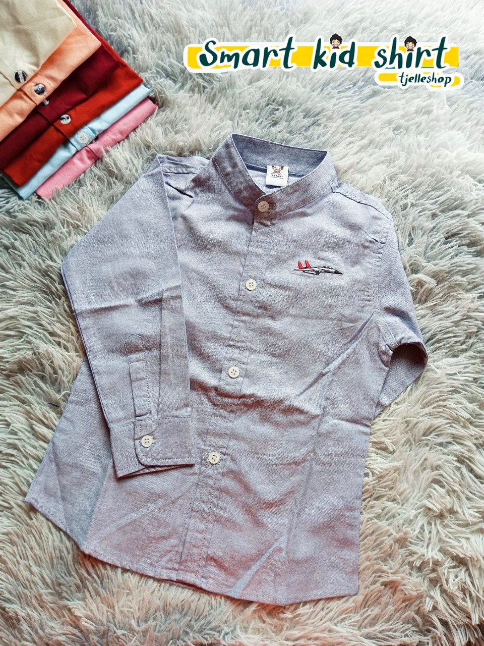 เสื้อเชิ้ตเด็ก แขนยาว คอจีน สีเทา