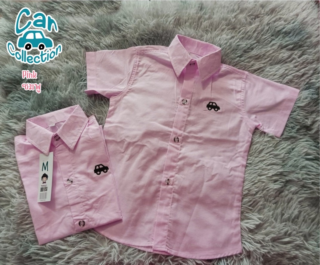 car เสื้อเชิ้ตเด็ก แขนสั้น คอปก สีชมพู 8เดือน-10ขวบ