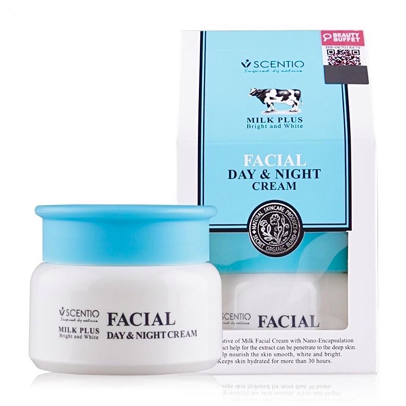 Beauty Buffet SCENTIO MILK PLUS BRIGHT AND WHITE FACIAL DAY & NIGHT CREAM 50 ml ครีมน้ำนม ครีมบำรุงผิวหน้า