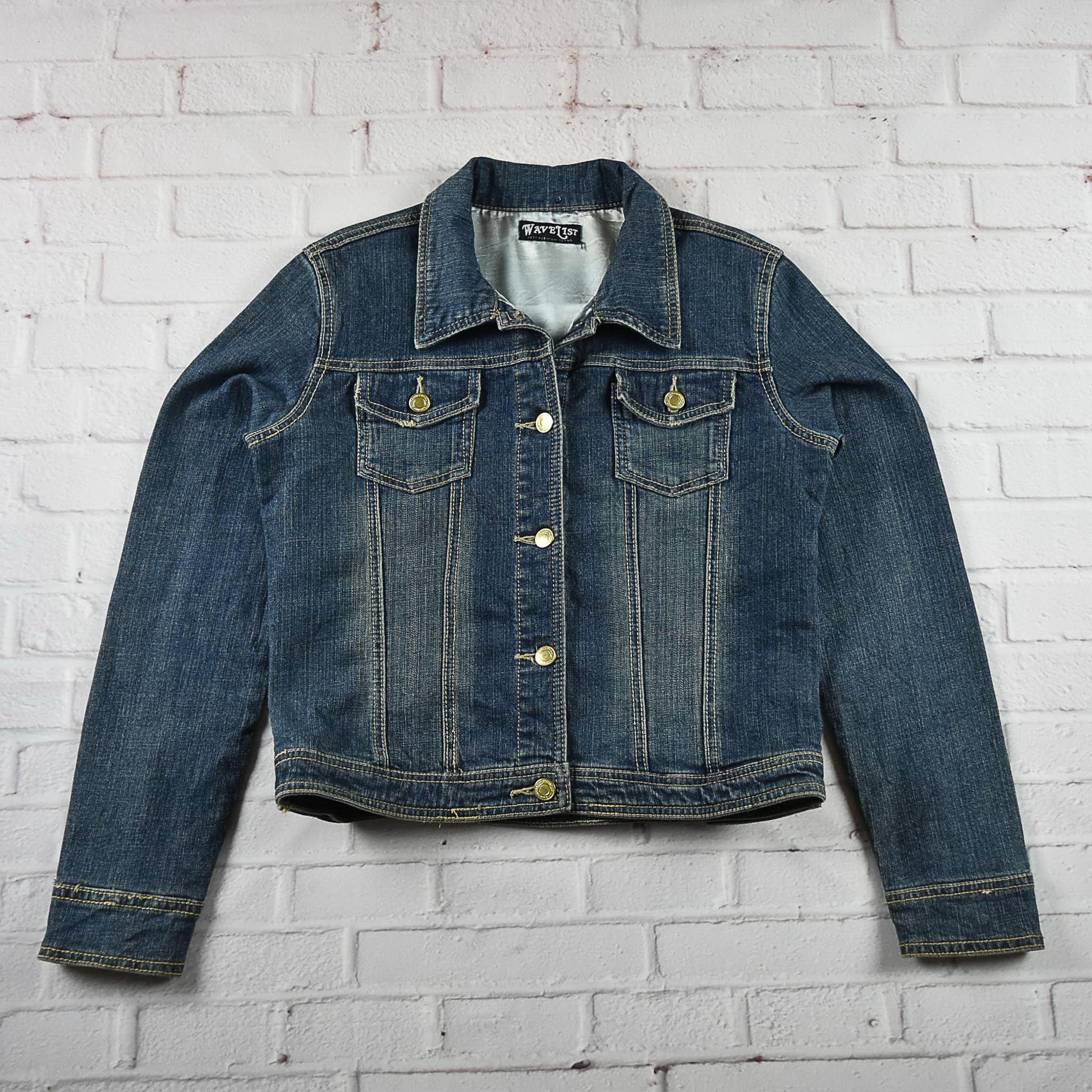 Wave List อกจริง 36 ไซส์ S เสื้อแจ็คเก็ตยีนส์ แขนยาว ผู้หญิง สีเข้มฟอก มีซับใน ทรงสวย เนื้อผ้านุ่มใส่สบาย คลุมกันแดด