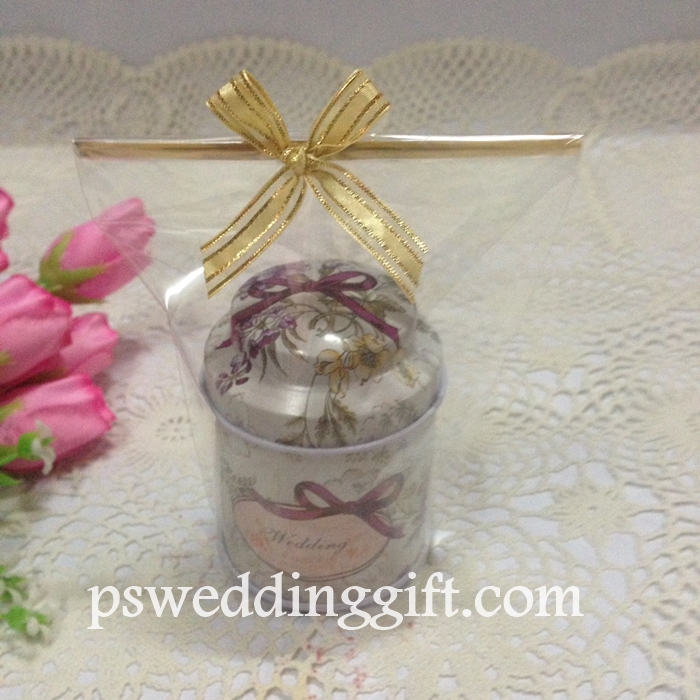 กระป๋องโลหะใส่ชา แพ็คถุงแกล้ว ผูกโบว์ พร้อมป้ายชื่อ