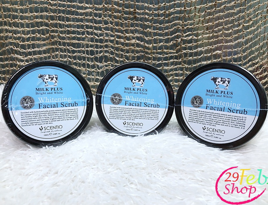 Scentio Milk Plus Bright and White Facial Scrub เซนทิโอ มิลค์พลัส ไบร์ แอนด์ ไวท์ เฟเชียล สครับ 100 ml