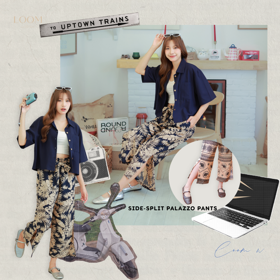 กางเกงขายาว มีสลิตข้าง ขากว้าง | ทรงสวย ใส่สบาย มีหลายลาย ปั่นเครื่องได้ 🍃กางเกง LOOM