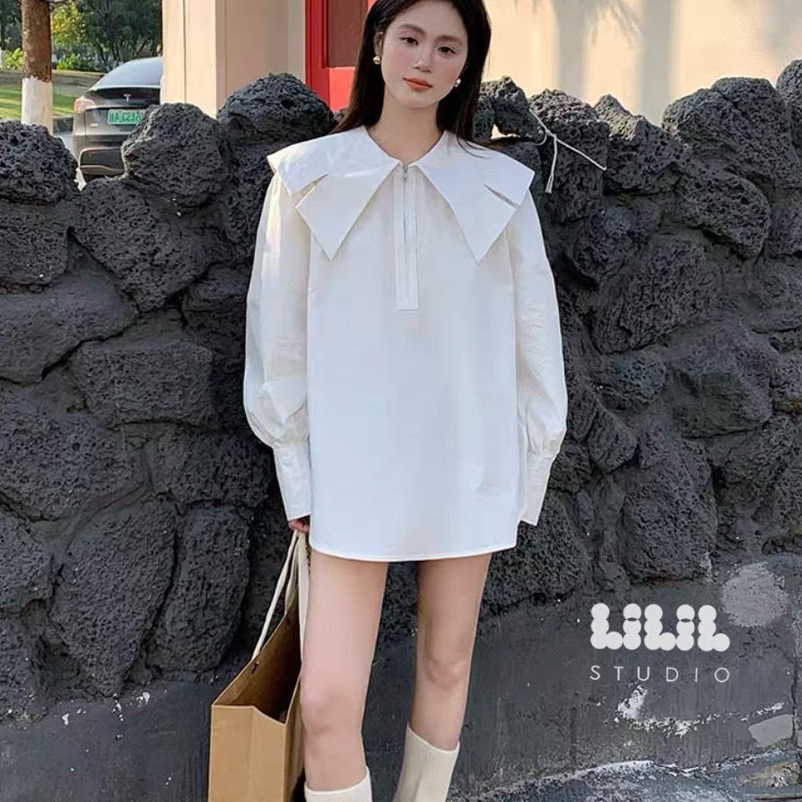 Girly Dress Shrit◾️ เสื้อเชิ้ตตัวยาว ปกสวยผ้าเกรดพรีเมียม ซิปหน้า โซคิ้วมากค่ะ