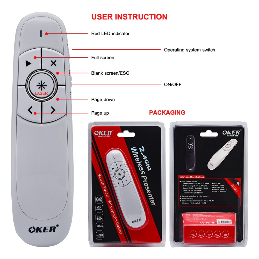 P-118 OKER 2.4GHZ WIRELESS PRESENTER MO-OK-WL-P118B