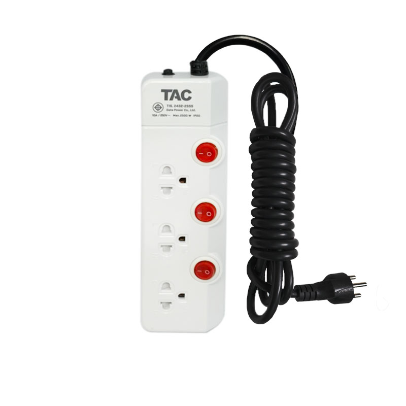 TAC รางปลั๊กไฟ รางปลั๊กพ่วง แบบ 3 เต้ารับ ช่องเสียบ 3 สวิทย์ HM3359 3M SKU-01925