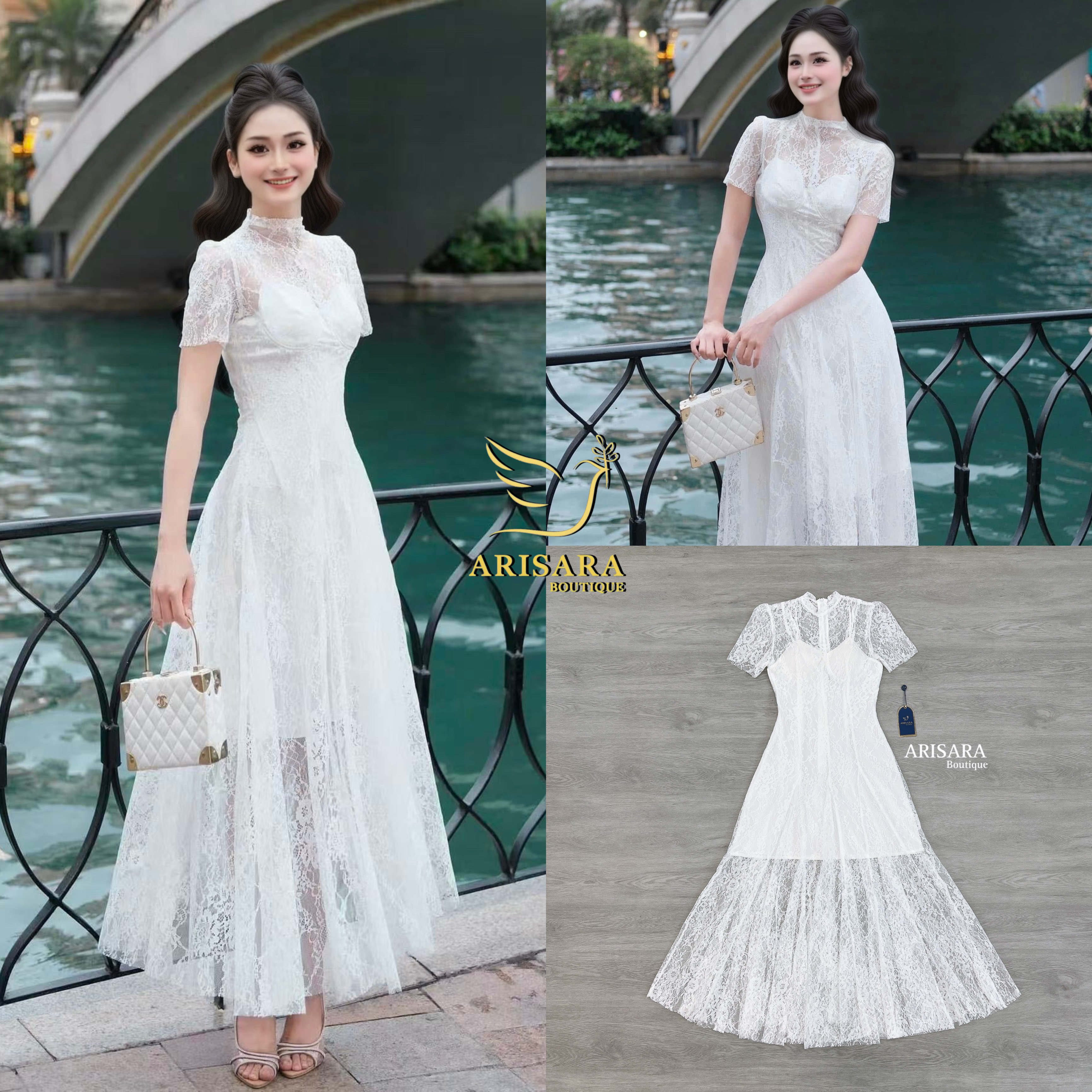 ชุดเดรสยาว ลูกไม้งานเกาหลี มีฟองน้ำเสริมทรง ซิปด้านหลัง มีซับในใส่ดินเนอร์หรือออกงานก็สวยปัง #ป้ายarisara #ArisaraBrand #ป้ายอริศรา #งานป้าย #cropbrand