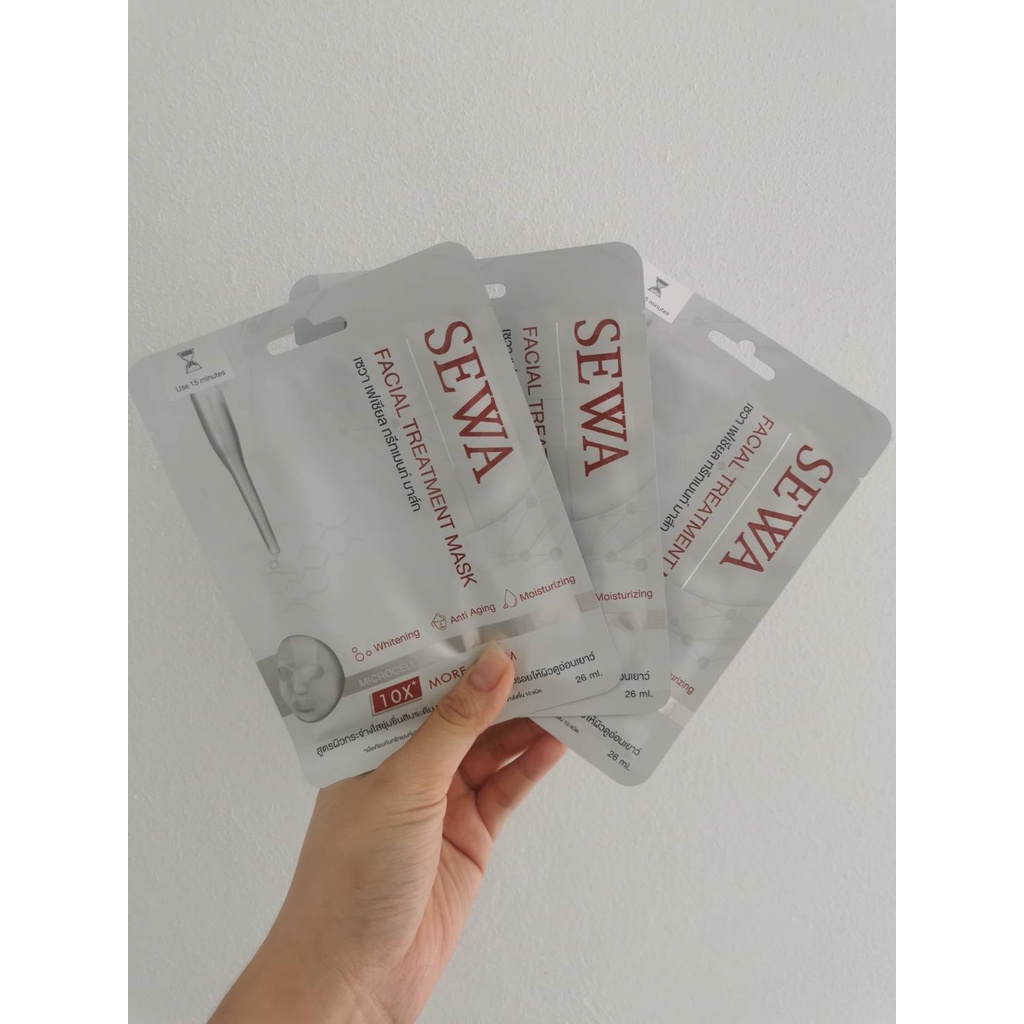 (7แผ่น/กล่อง) SEWA Facial Treatment Mask เซวา เฟเชียล ทรีทเมนท์ มาส์ก Microcell 10X More Serum 26ml.