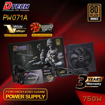 DTECH Power Supply PW071A 750W 80 PLUS BRONZE SKU-02009