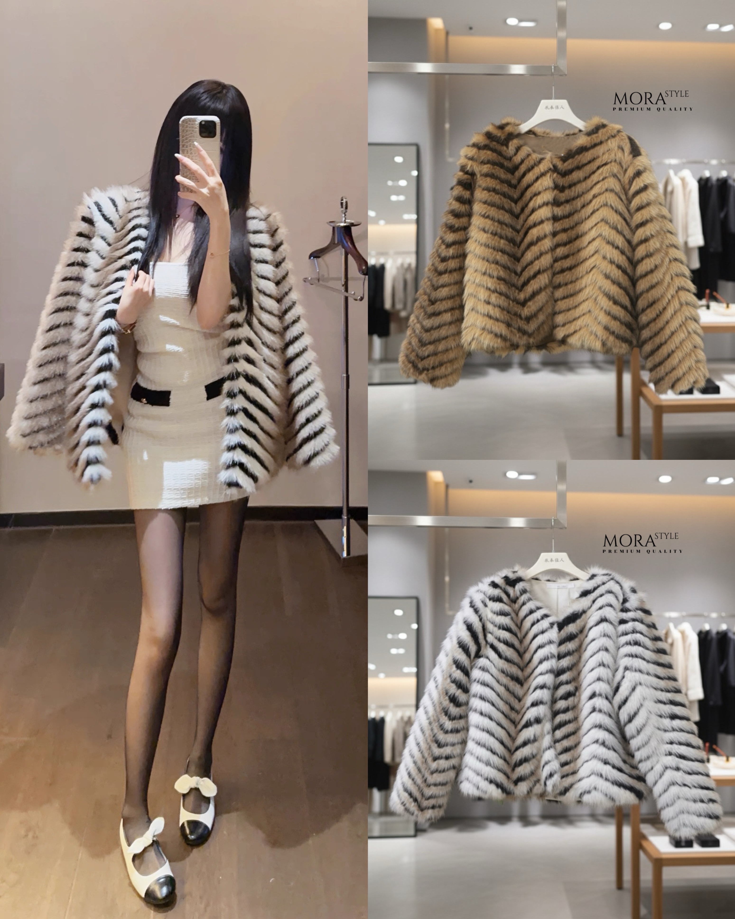 เสื้อคลุมแขนยาวแต่งขนทั้งตัว แต่งลายเสื้อตัดดำ งานสวยแพง เหมาะกับแฟชั่นหนาวนี้สุดๆ ดีไซน์ออกมาเก๋ งานคือน่ารักมากค่ะ สาวๆต้องมีติดตู้นะคะ