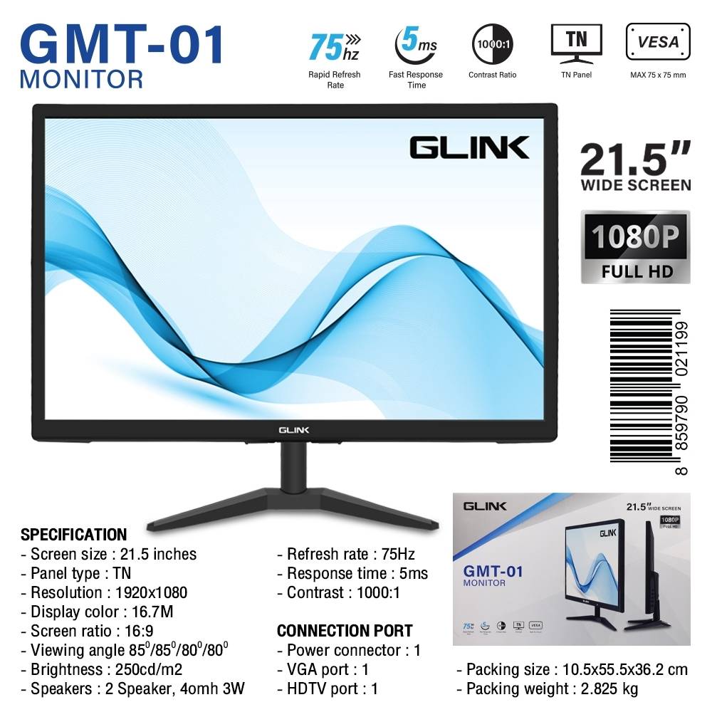 GMT-01 GLINK MONITOR 21.5" WIDE SCREEN 1080P FULL HD SKU-02898