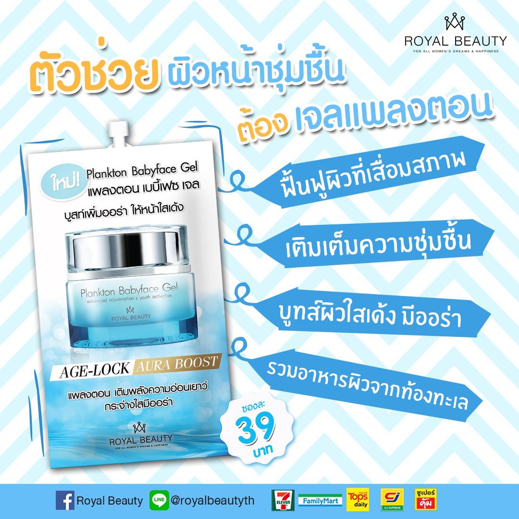 (6ซอง/กล่อง) Royal Beauty Plankton Babyface Gel รอยัล บิวตี้ แพลงตอน เบบี้ เฟซ เจล 8 กรัม