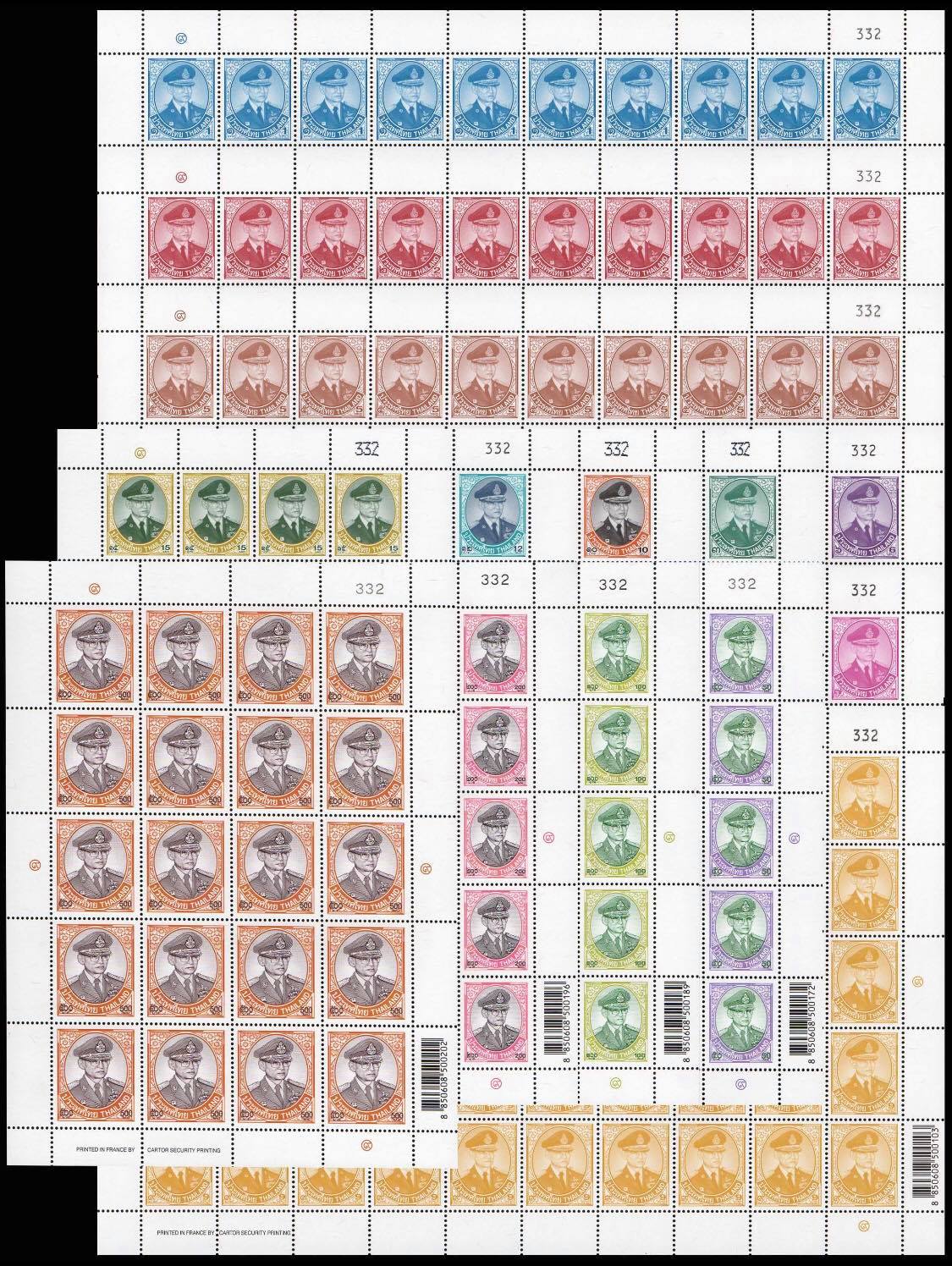 แสตมป์พระรูป ร.๙ ชุดที่ ๑๐ (ครบทุกราคา) ชุดใหญ่ 14 แผ่น (เลขตรงกัน) เลข #332