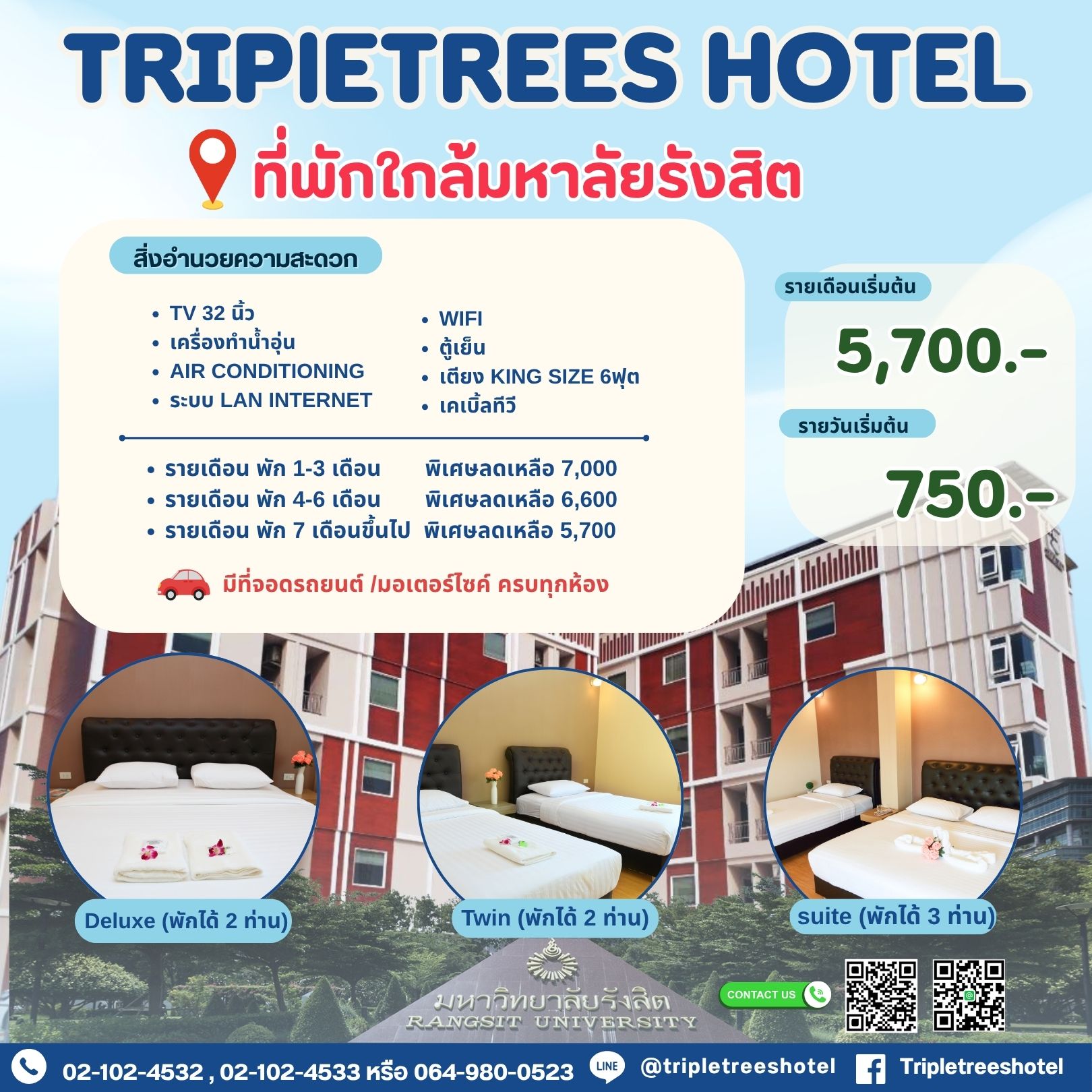  ห้องพักรายวันรังสิต ที่พักหลักร้อยรังสิต 