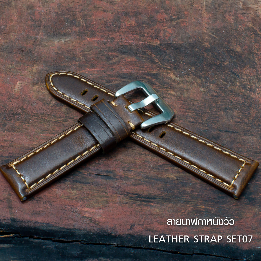 สายนาฬิกาหนังวัวแท้ SET07 สีน้ำตาลเข้ม SET07 สำหรับโรเล็กซ์ For Rolex Leather Watch Strap Dark Brown ขนาด 20 , 22 mm