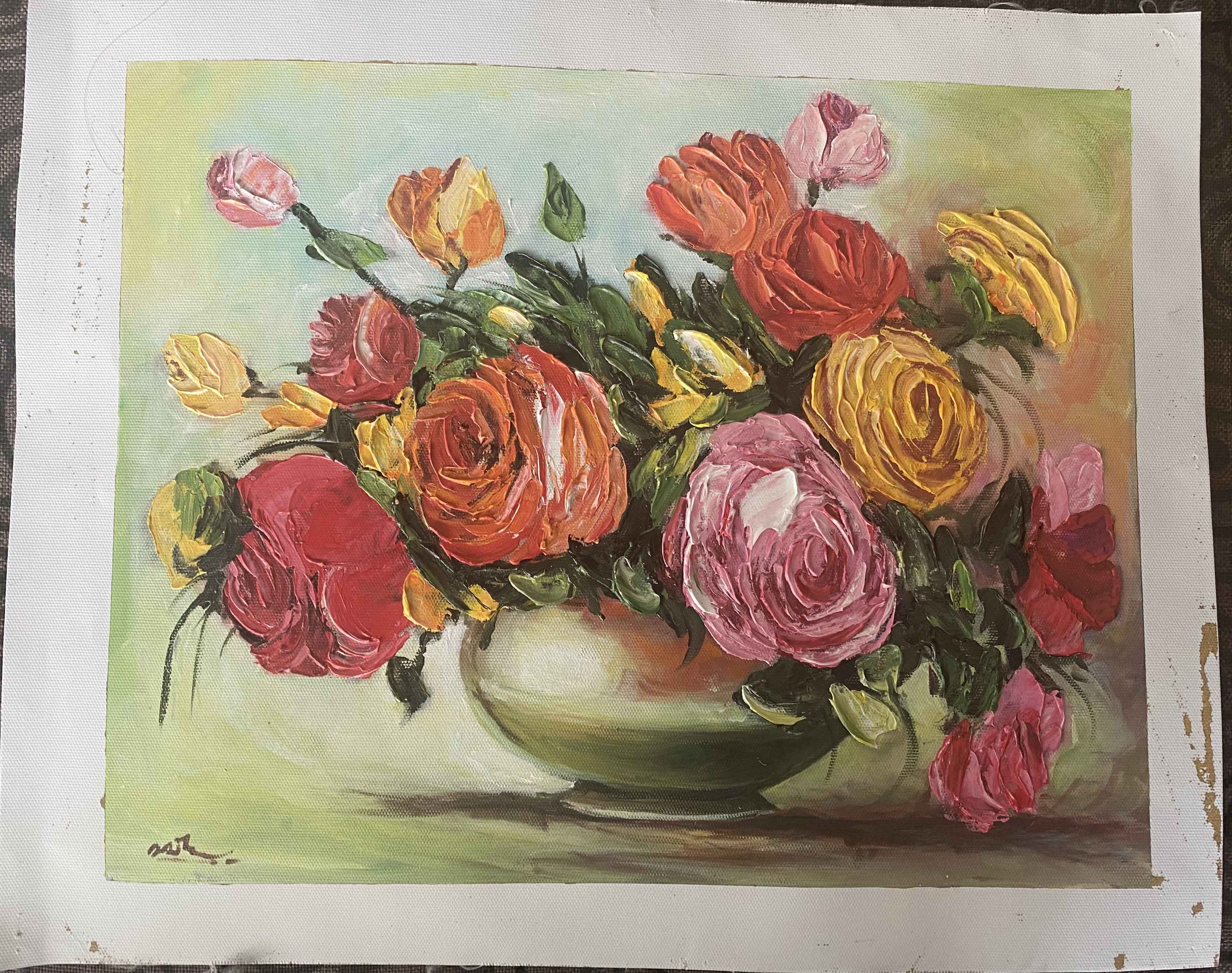 กุหลาบบนแจกัน ( oil painting on canvas)