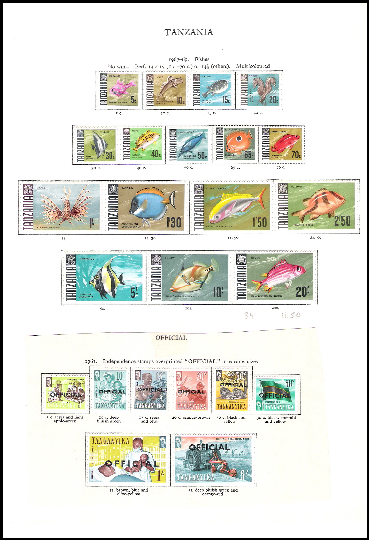 2 SHEETS 1961-1969 Tanganyika (Tanzania) (44 Stamps)