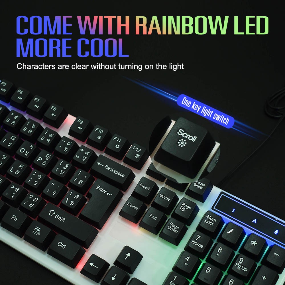 K-36 OKER DARK KNIGHT RAINBOW LED KEYBOARD USB KB-UB-OK-K36BK