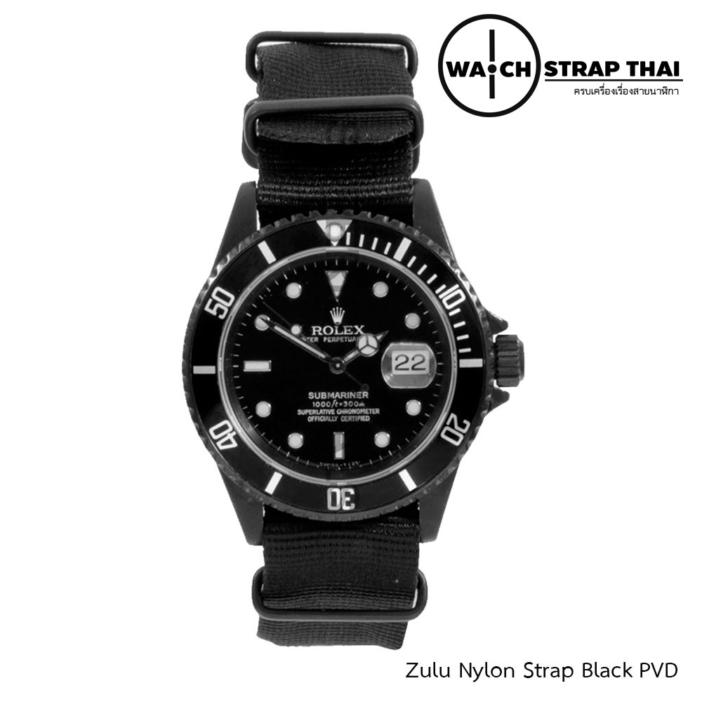 สายนาฬิกาซูลูหัว บัคเคิลดำ สายนาฬิกาผ้าไนลอน Black Zulu Nylon Watch Strap Black Buckle สีดำ มีขนาด 20 , 22 mm
