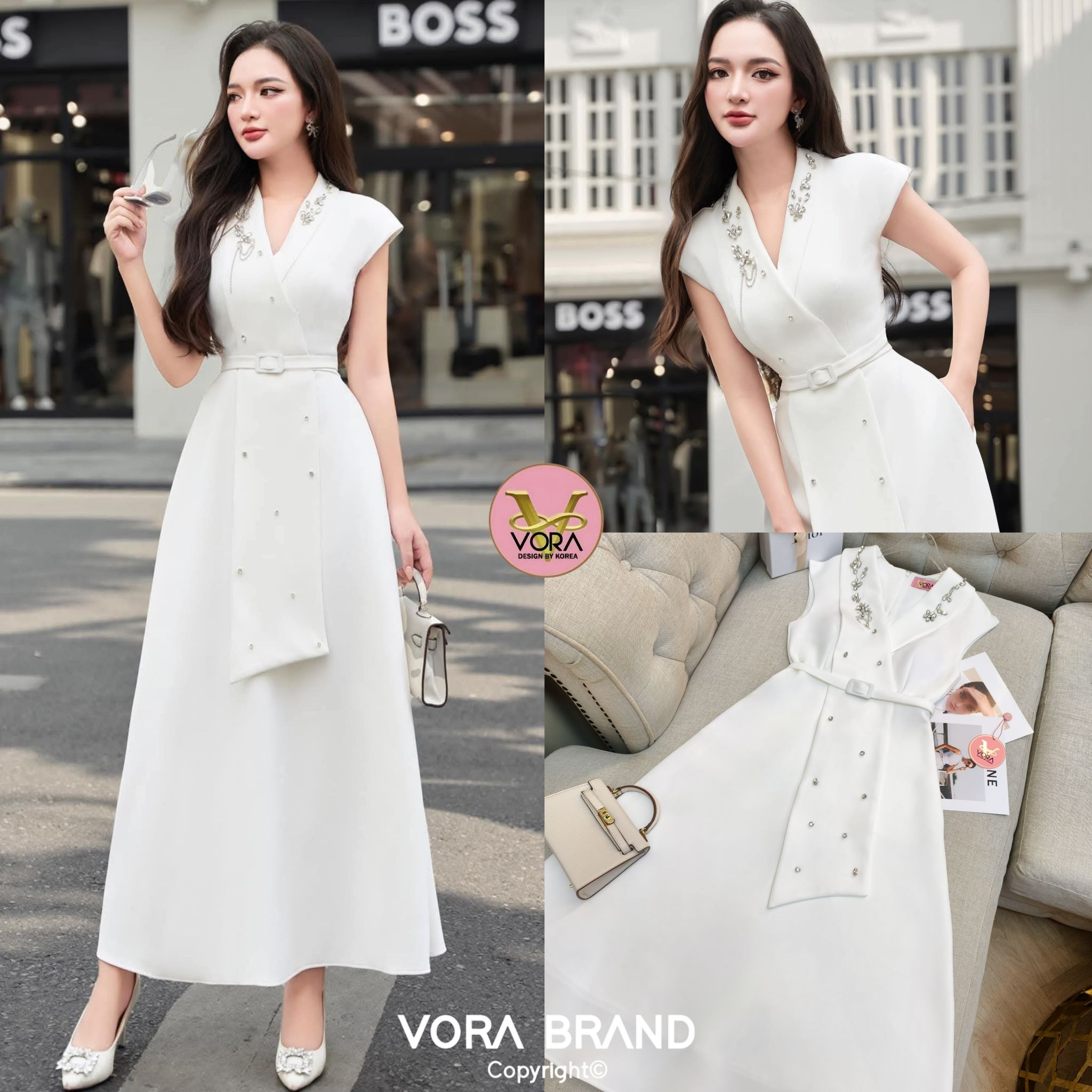 Dress ยาว แขนล้ำ แต่งปกยาว ปักเพชรสวยมากค่ะ อกมีฟองน้ำจัดทรงให้ค่ะ ช่วงเอวเข้ารูป มีเข็มขัดเข้าชุดให้ด้วยค่ะ ช่วงกระโปรงบานกำลังสวย เนื้อผ้าหนามีน้ำหนัก เป็นทรงสวยมากค่ะ ซับในทั้งชุด ใส่ออกมาเป็นทรงสวยสุดๆค่า ซับในทั้งชุดค่า