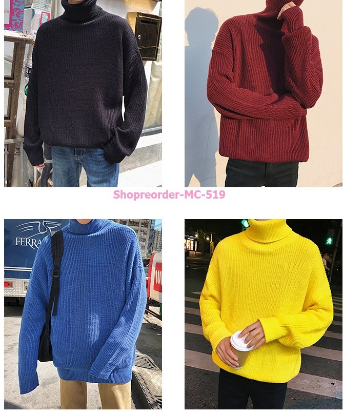 เสื้อไหมพรมชายทรง ฮาราจุกุ ผ้าทอหนามาก ใส่แบบโอเวอร์ไซส์ แนวฮิป ฮิป ต้องมี