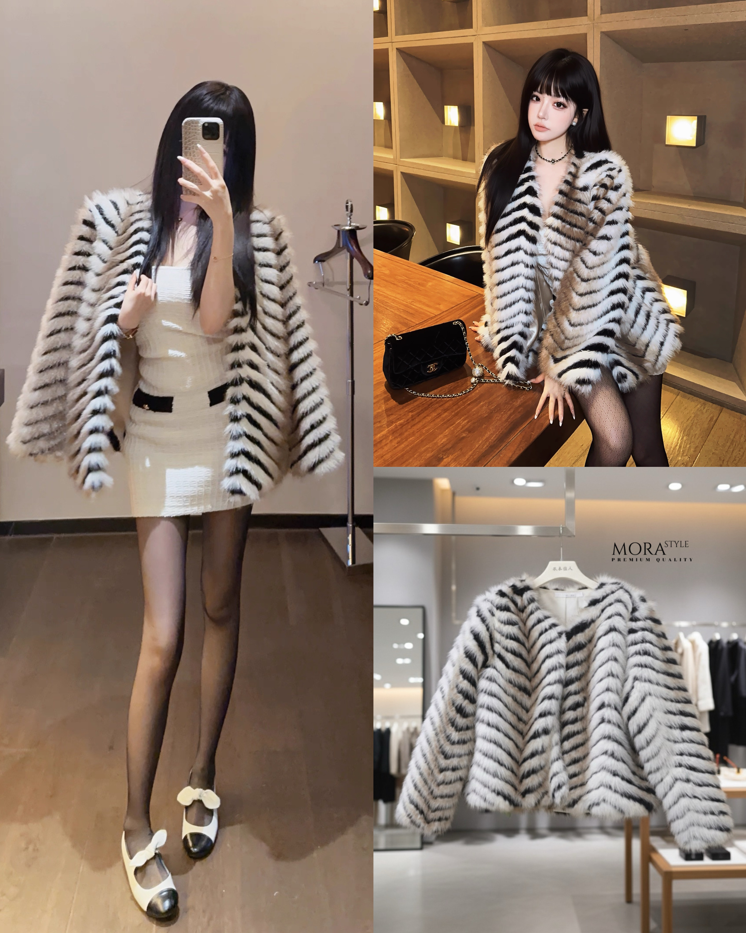 เสื้อคลุมแขนยาวแต่งขนทั้งตัว แต่งลายเสื้อตัดดำ งานสวยแพง เหมาะกับแฟชั่นหนาวนี้สุดๆ ดีไซน์ออกมาเก๋ งานคือน่ารักมากค่ะ สาวๆต้องมีติดตู้นะคะ