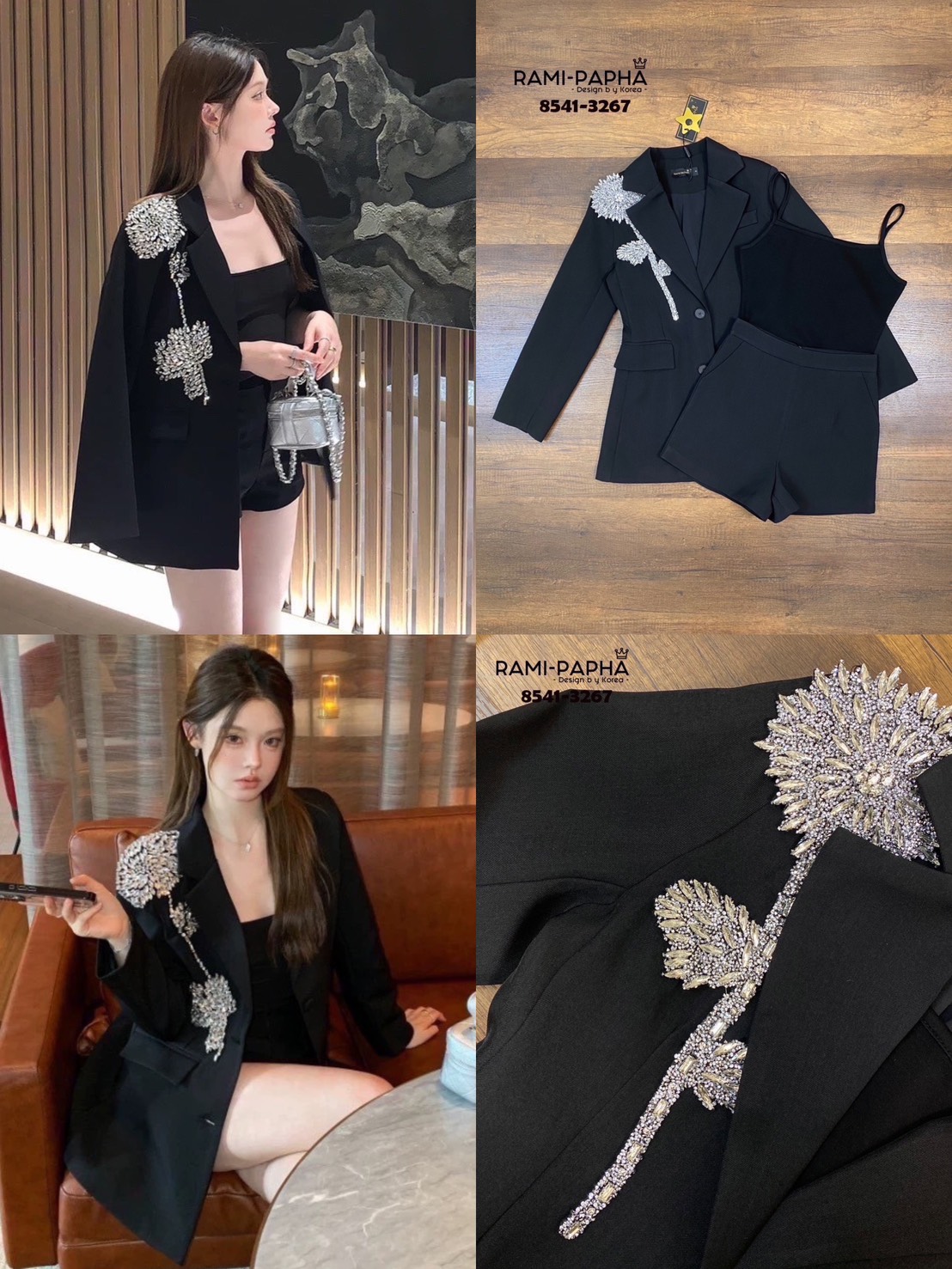 Label :: RAMI-PAPHA(รมิปภา) Detail :: สูท+เสื้อ+ขาสั้น เซต3ชิ้นสีดำคลาสสิก แมทง่ายทุกโอกาส เสื้อสูทดีเทลสวยเก๋ได้ลุ๊คหรูหรา ผู้ดีฝุดๆ แต่งอะไหล่ด้านหน้า**วัสดุอย่างดีเกรดPremium** กระดุมหน้าใช้งานได้จริง ไหล่เสริมฟองน้ำให้ดูสง่า กระเป๋าใช้งานได้จริง ซับใน