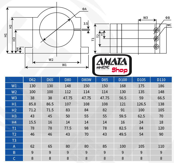 Clamp Spindle D80 (Aluminium Alloy)