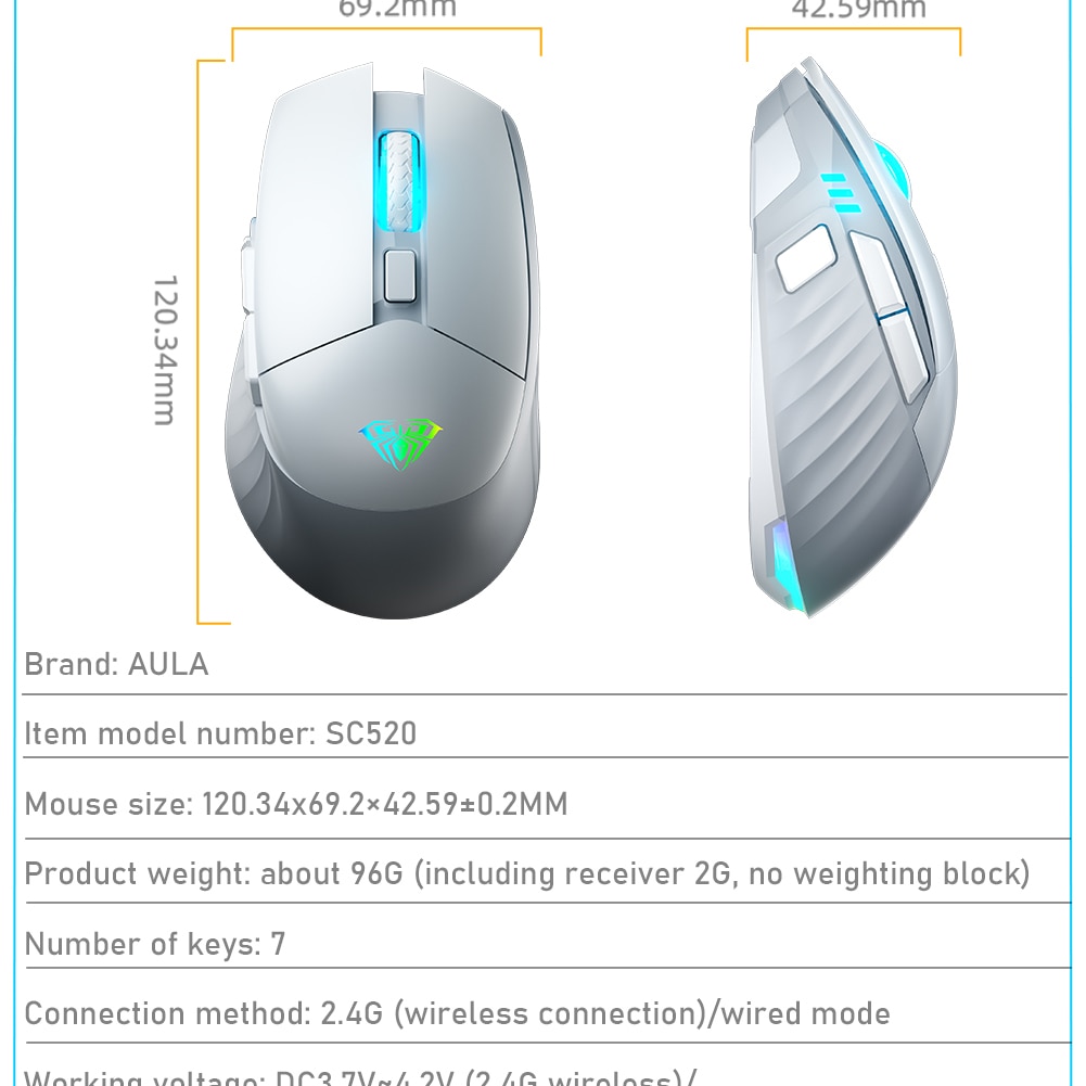 AULA SC520 WIRED & WIRELESS GAMING MOUSE (MACRO) SKU-03000