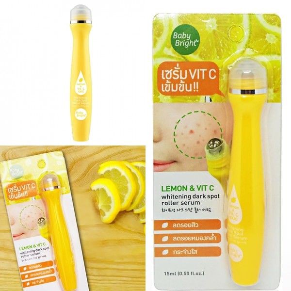 (3ชิ้น/กล่อง) Baby Bright Lemon & Vit C Whitening Dark Spot Roller Serum 15ml.