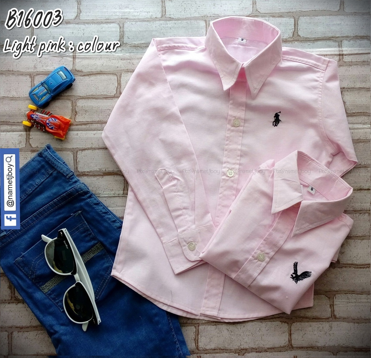 B16003 เสื้อเชิ้ตเด็ก แขนยาวสีชมพูอ่อน