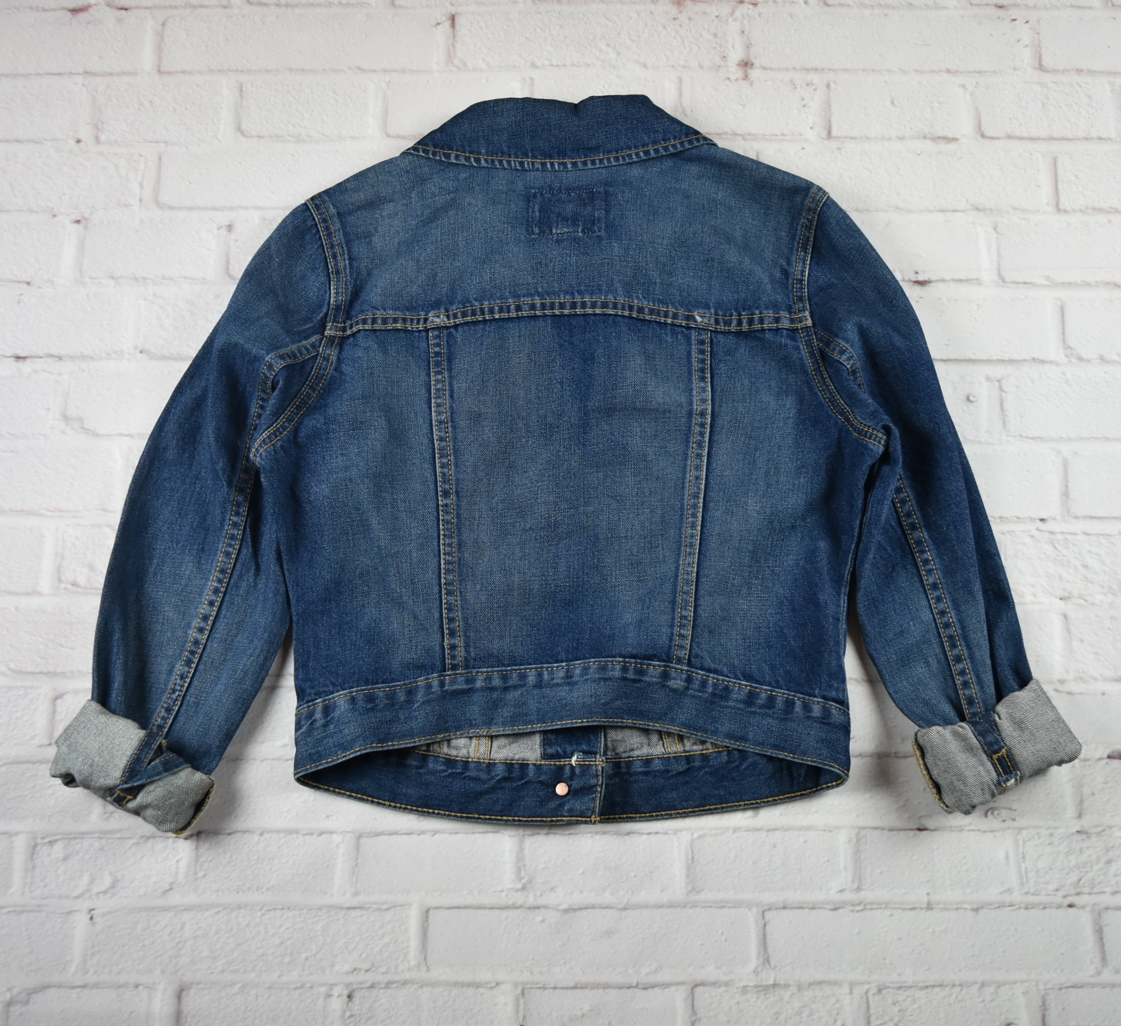 OLD NAVY อกจริง 34 ไซส์ XS เสื้อแจ็คเก็ตยีนส์ แขนยาว ผู้หญิง สีเข้ม เนื้อผ้านุ่มใส่สบาย ใส่คลุมกันแดด