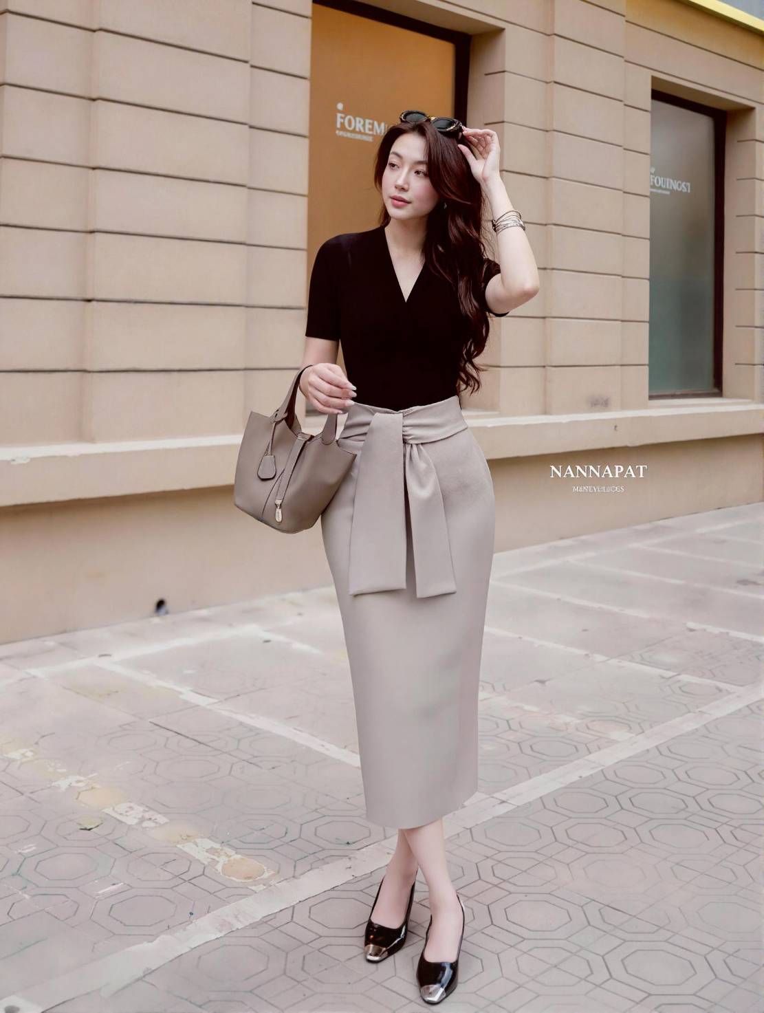 TAG :: NANNAPAT (NP) SET เสื้อยืดคอวี + กระโปรงผ้าดีทรงสวย🥰🥰