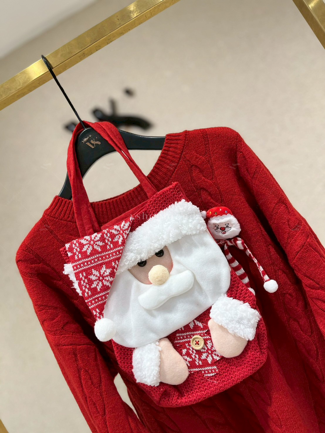 เสื้อไหมพรมแขนยาวปักซานต้า3มิติ + กระเป๋า