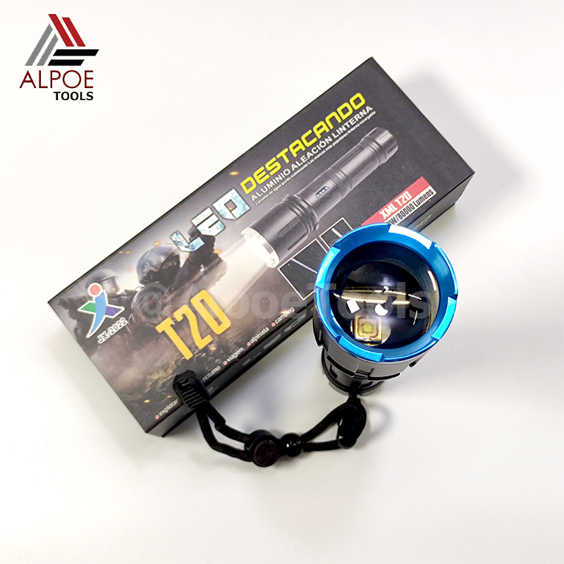 ไฟฉายแรงสูง พร้อมอุปรกรณ์ชาร์จ หลอด T20 มีไฟข้าง ถ่าน 26650 รุ่น JX-2022