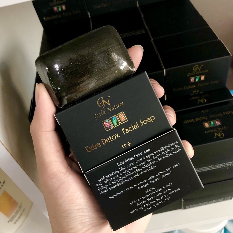 สบู่ดีท็อกซ์ สำหรับผู้มีปัญหาสิวอักเสบ GN Gold Nature Extra Detox Facial Soap 60 g สบู่ผงถ่าน สบู่กาแฟ