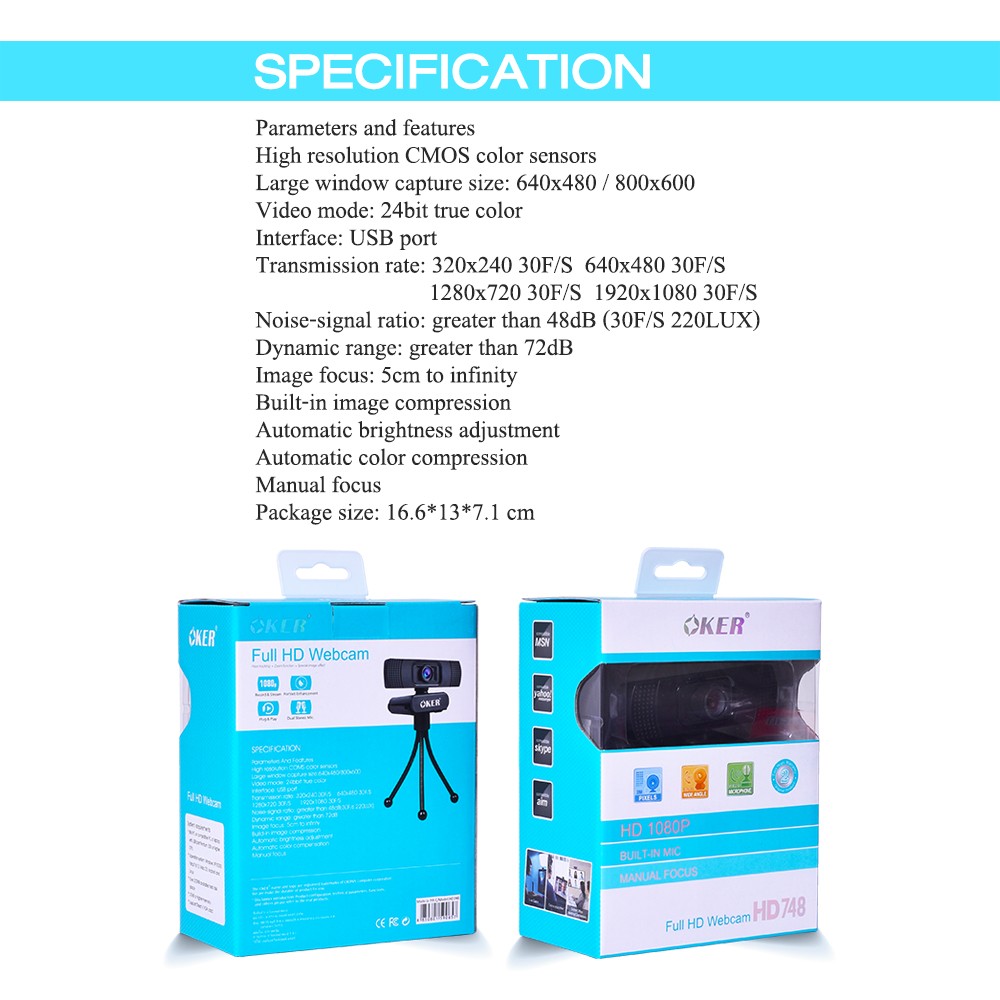 HD748 OKER FULL HD1080P WEBCAM +ขาตั้งกล้อง CM-OK-HD-HD748