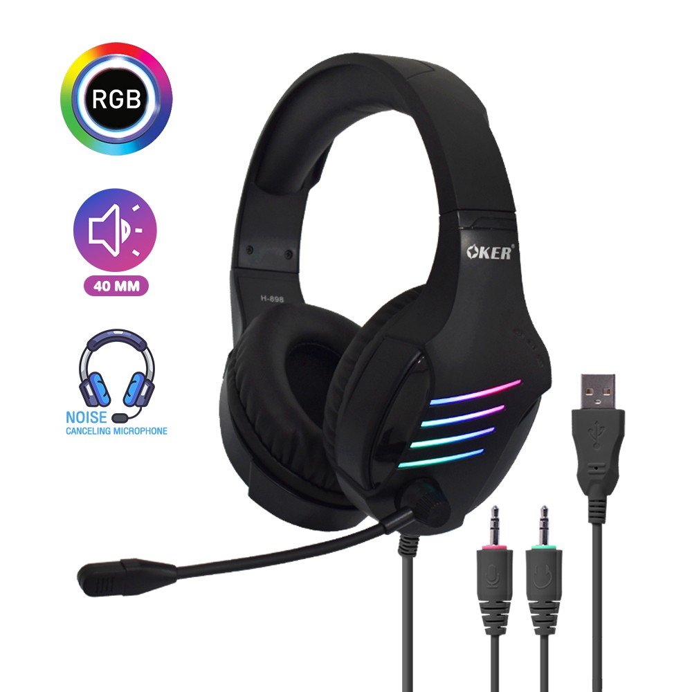 OKER H898 RGB HEADSET+MIC GAMING USB+3.5 HP-HM-OK-H898B