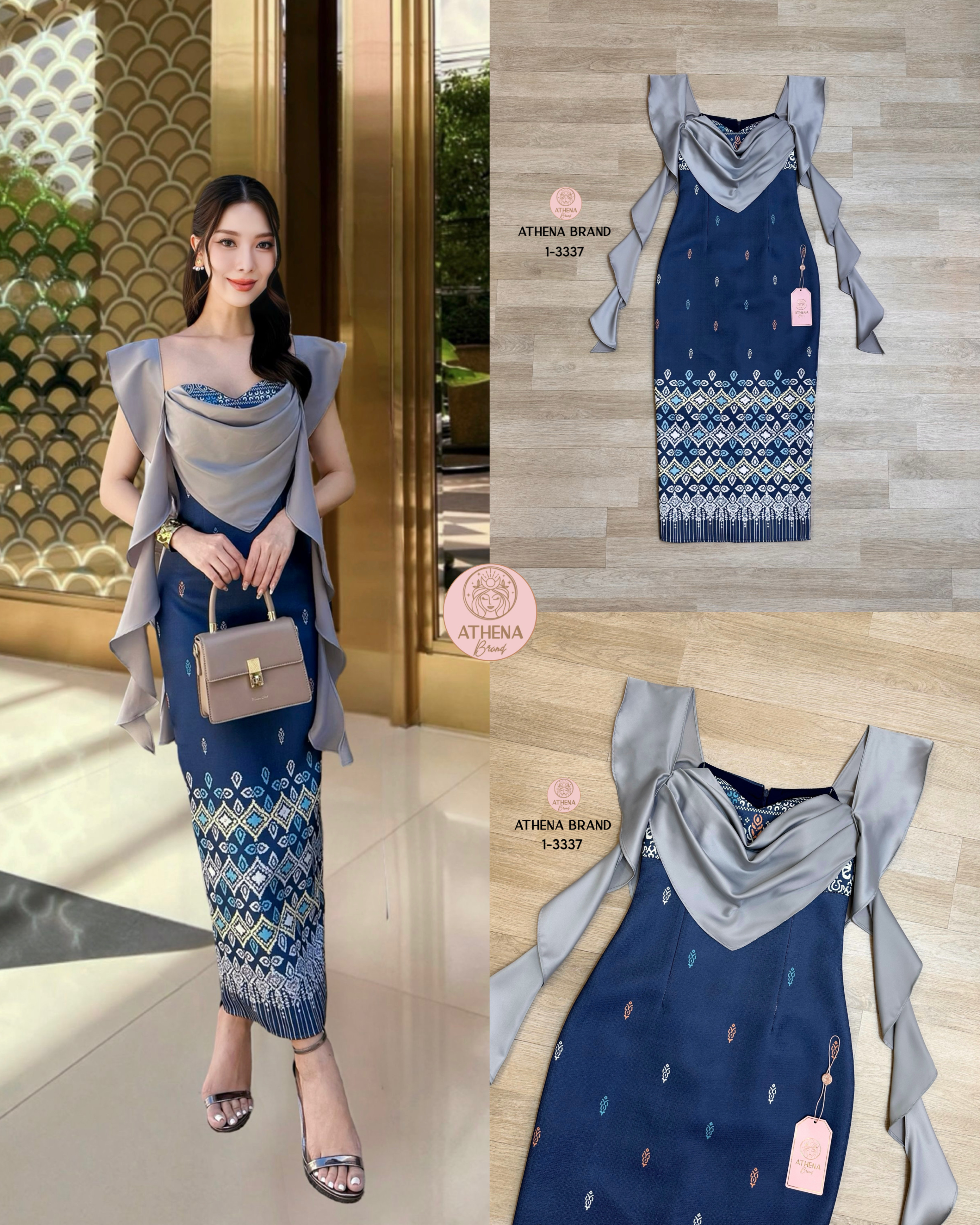 Dress Maxi Dress พิมพ์ลายดีไซน์ตัดต่อผ้าแต่งระบาย หน้าอกเสริมฟองน้ำจัดทรงสวย ชายกระโปรงด้านหลังผ่า เนื้อผ้าดี๊ดีมีTexture งานมีซับใน สวมใส่แบบซิปด้านหลัง สอดแทรกดีเทลความสวยหวานและความเรียบหรูได้ลงตัวเป๊ะ งดงามอย่างกุลสตรีไทยค่า