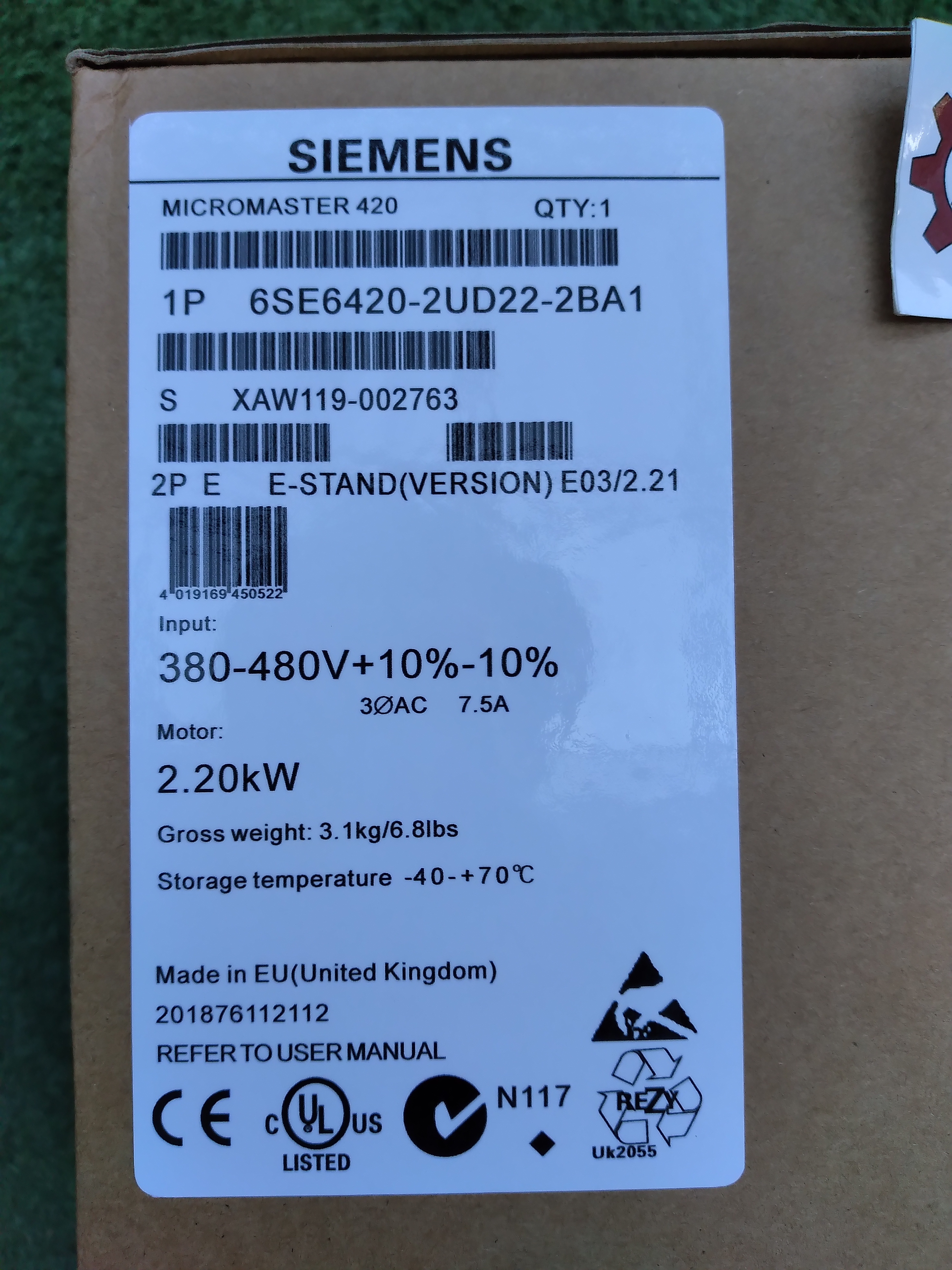 SIEMENS : MICROMASTER 420 6SE6420-2UD22-2BA1