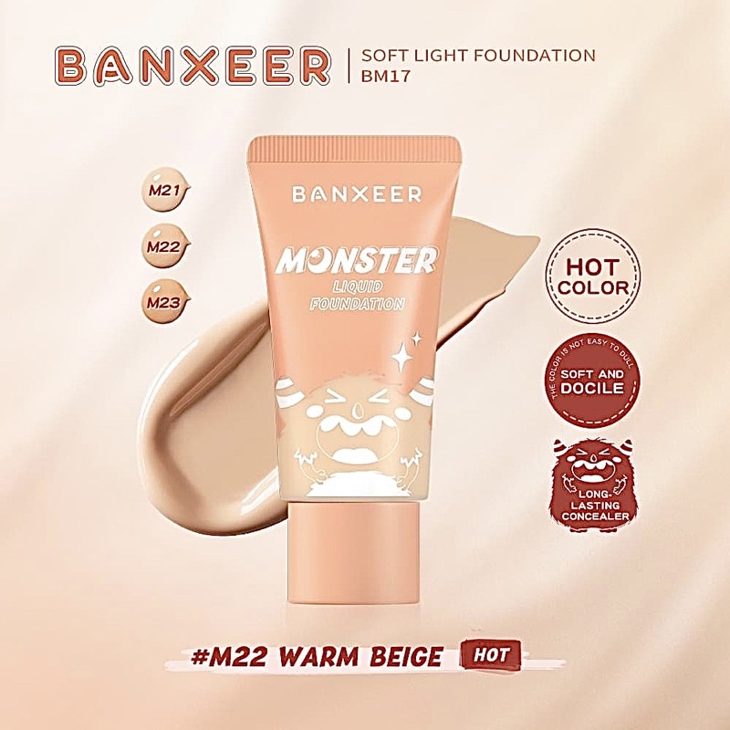 Banxeer Milk Mist Soft Light Monster Liquid Foundation BM17 30กรัม รองพื้น หลอด