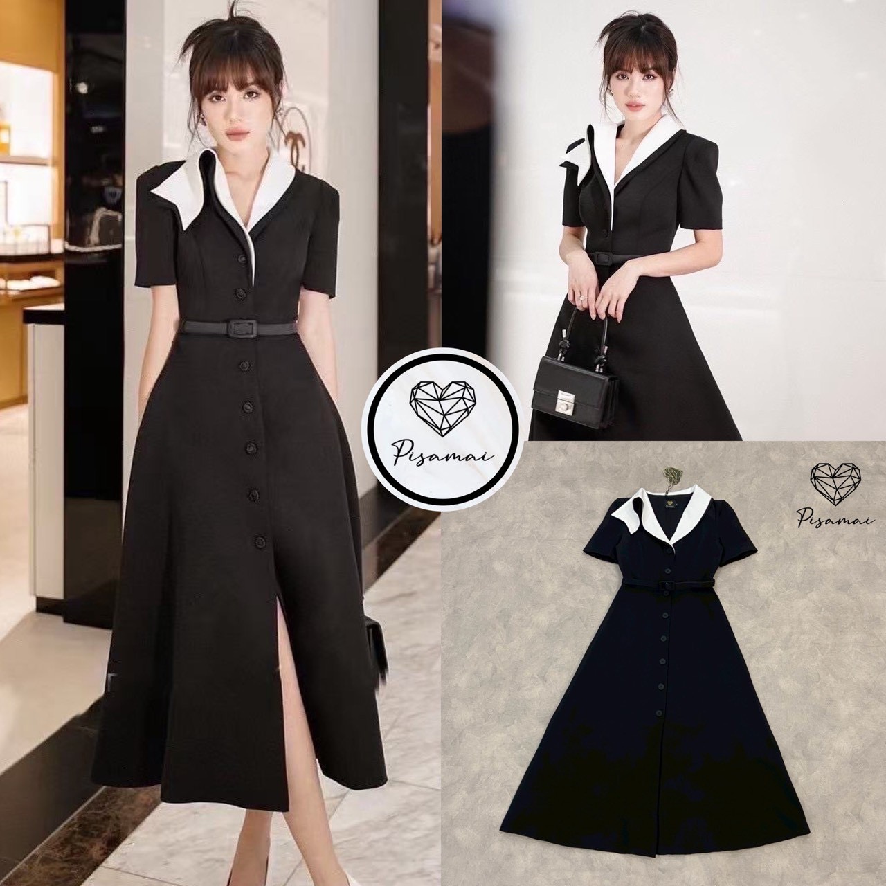 เดรสตังยาวสีดำ มาในทรงคอปกทูโทนตั้งสวยสง่า ดีไซน์สวย หรู old money ดูแกรมมากๆค่า ต้องมีเลยค่า