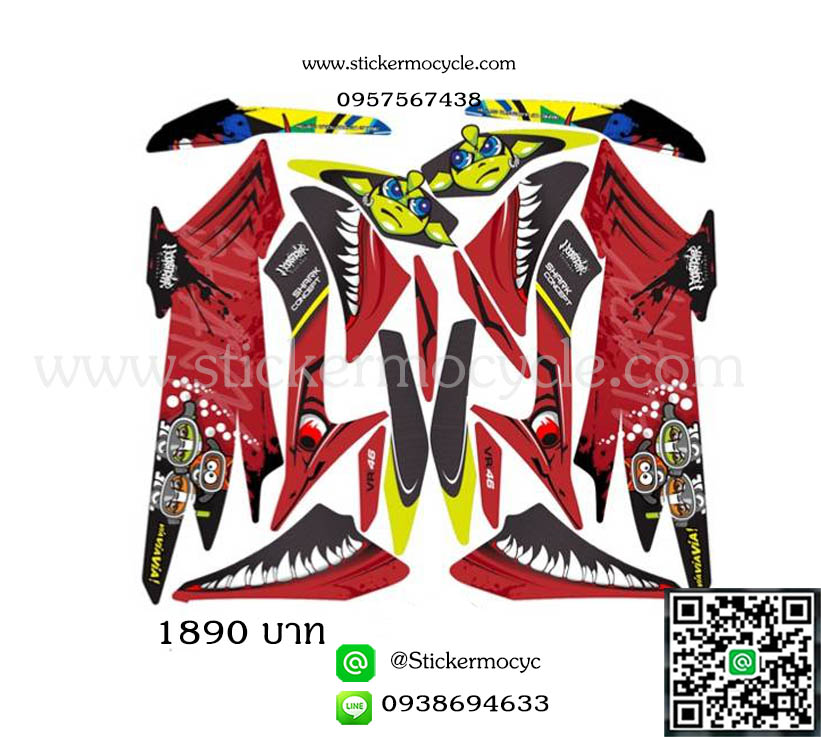 Sticker Honda Pcx 150 สติ๊กเกอร์ แต่ง ลาย Shark concept สีแดง 3M แท้ เคลือบใส กันรอย