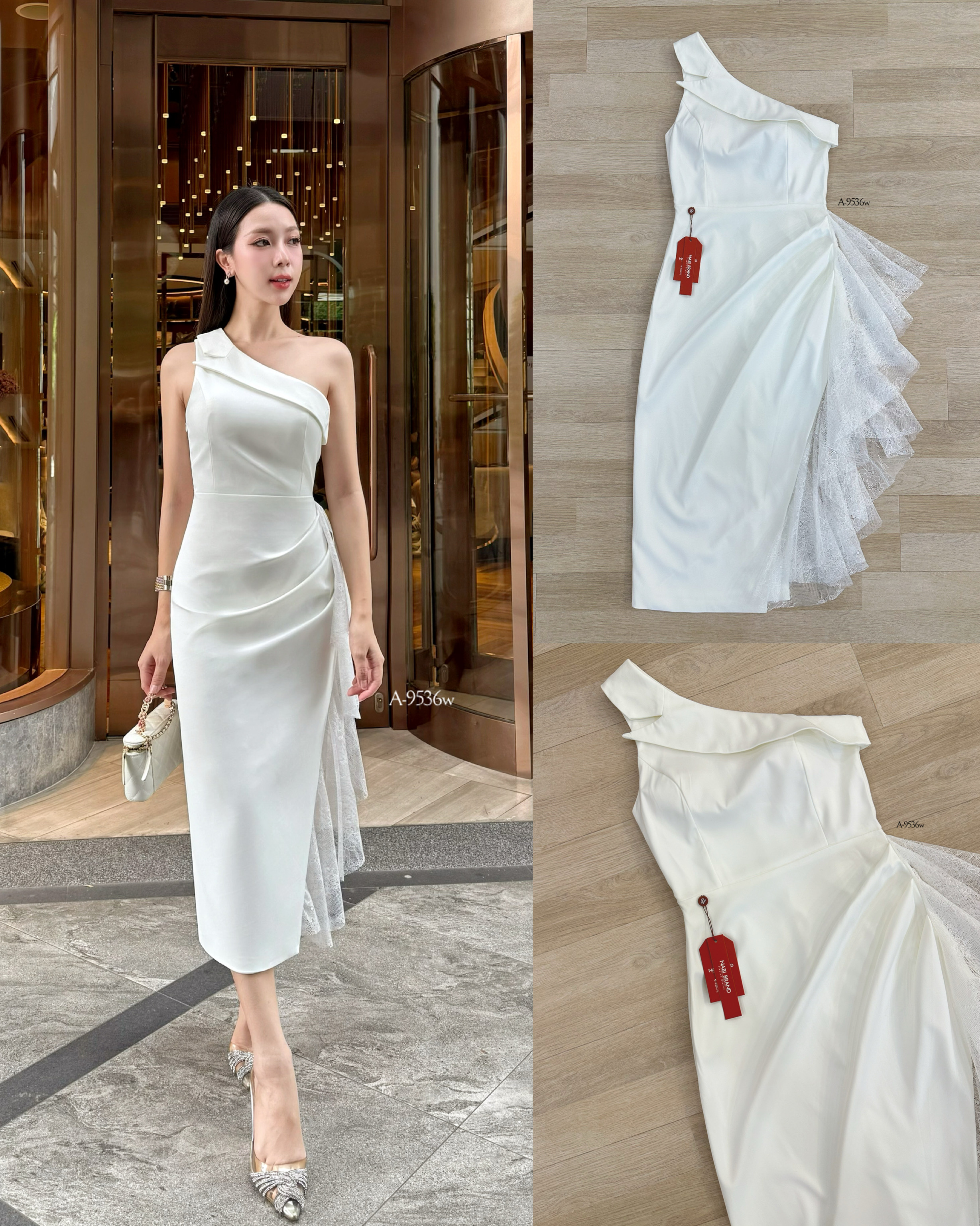 เดรสเข้ารูปทรงเปิดไหล่ แต่งทรงปกคอพาดด้านบน เดรสทรงผ่าข้าง พับจีบด้านข้าง และแต่งเพิ่มด้วยผ้าลูกไม้ ชุดมีฟองน้ำและซับใน ใส่แล้วเลิศ ไม่บ้ง แน่นอนค่ะ 🩷 #เสื้อผ้างานป้าย #NABIBRAND #นาบีแบรนด์ #งานป้ายนาบี #เดรสยาว #เดรสเปิดไหล่ #ชุดออกงาน #เดรสผ่าข