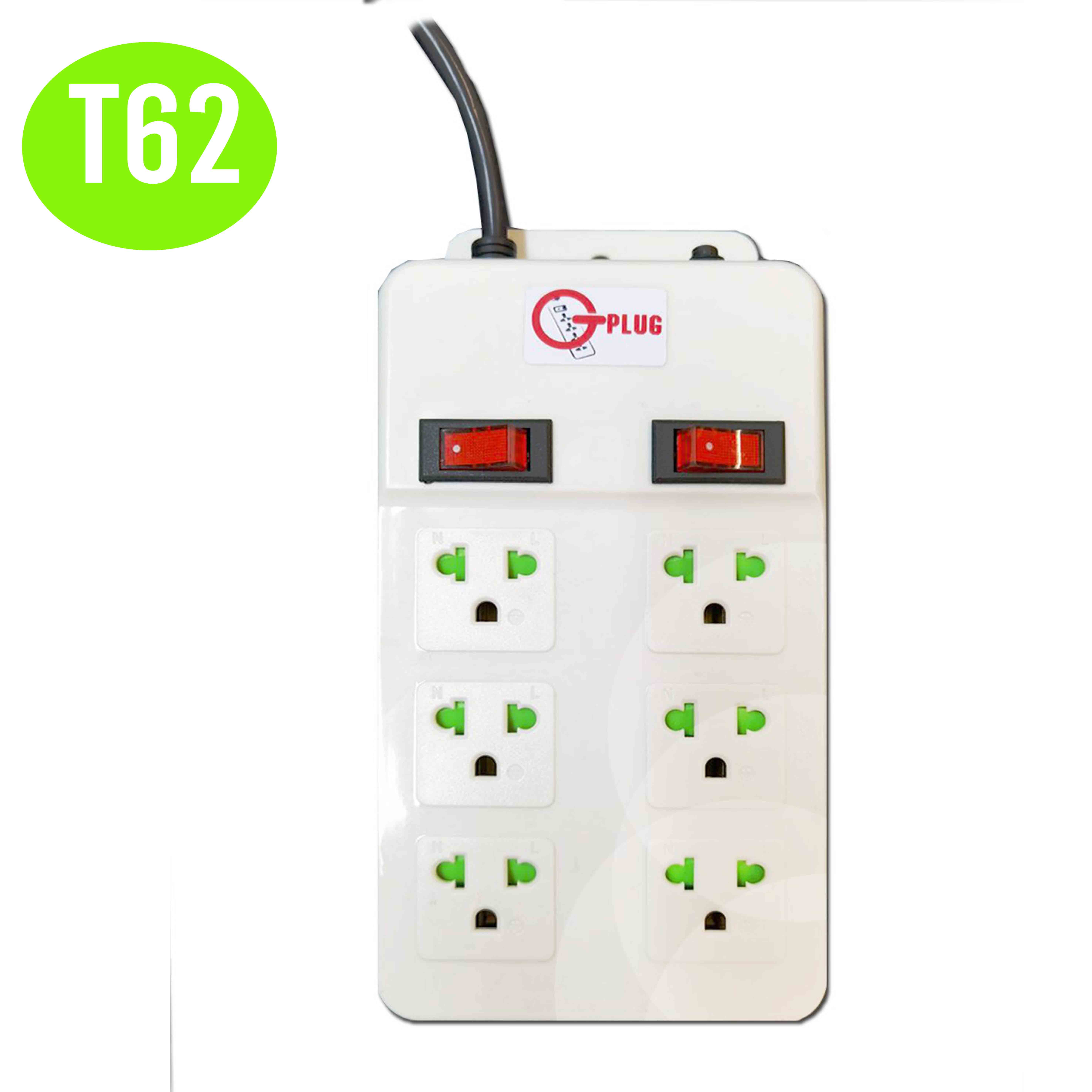 G-PLUG T62 ปลั๊กไฟ 6 เต้า 2 สวิทย์ SKU-01959