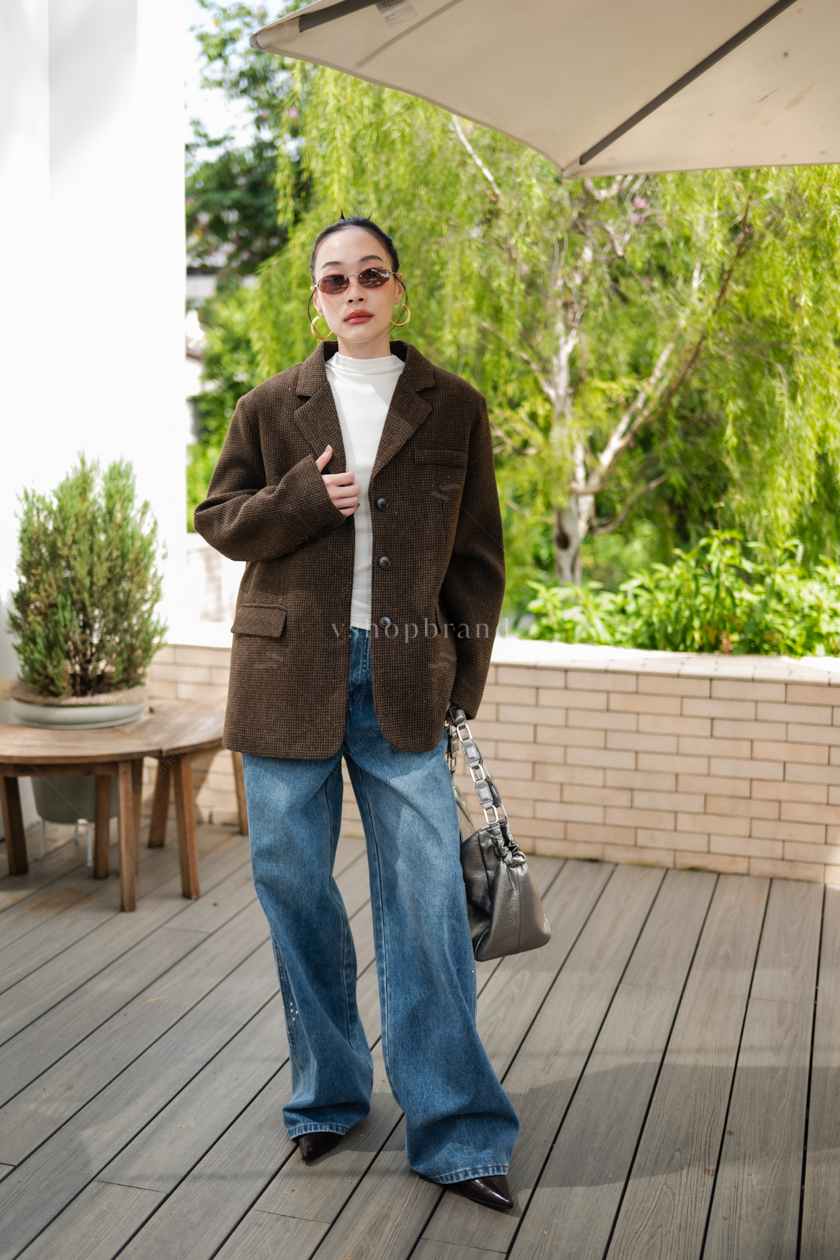 Blazer สูทผ้าทวิตแขนยาวกระดุมหน้า