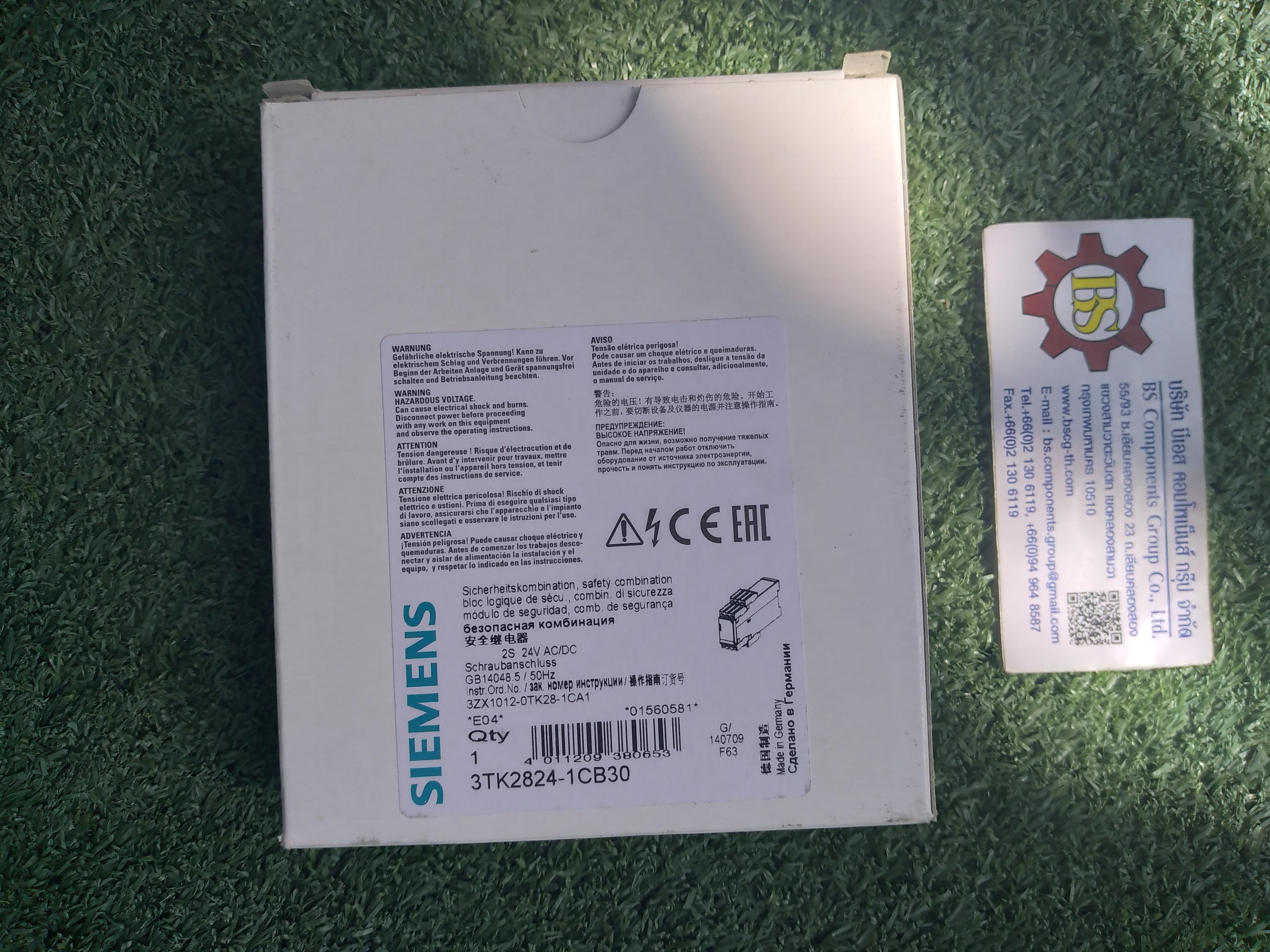 SIEMENS : 3TK2824-1CB30 SIRIUS safety relay with relay enabling circuits (EC) 24 V AC/DC, 22.5 mm Screw terminal EC instantaneous: 2 NO EC delayed: 0 NO SC: 0 NC AUTOSTART Basic device Maximum achieved SIL: 1, PL: c