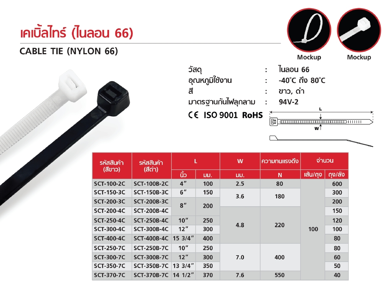 Sale : เคเบิ้ลไทร์ SCT-150-2C 6" สีขาว 100ชิ้น/ถุง