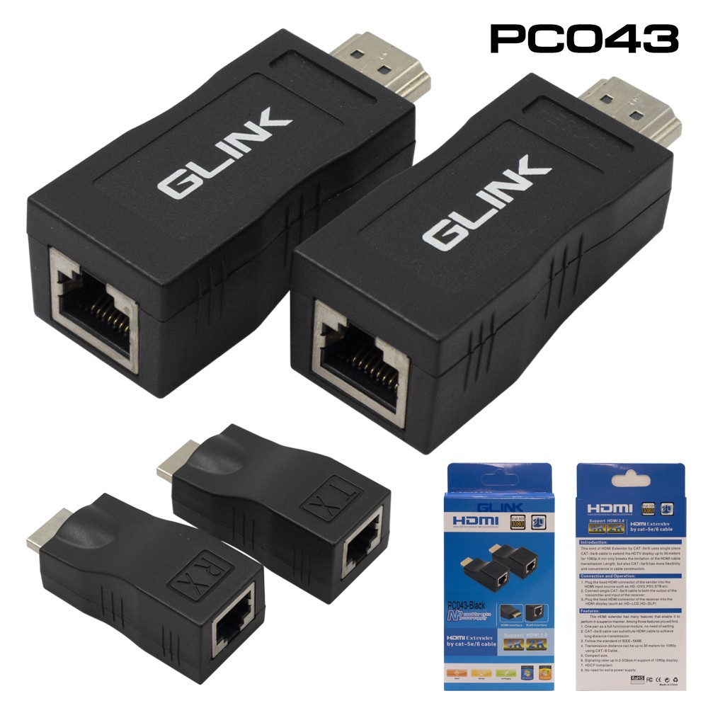 PC043 GLINK HDMI EXTENDER UTP CAT5e/6 Cable up to 30m. สีดำ SKU-02312